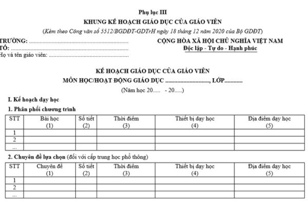 Mẫu kế hoạch bài dạy năm học 2024 - 2025 theo Công văn 5512?