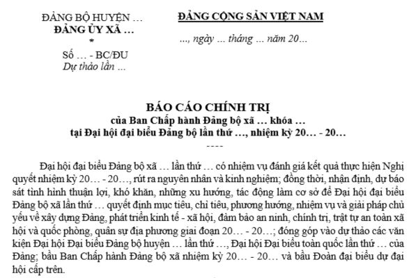 Mẫu Báo cáo chính trị Đại hội Đảng bộ xã, phường mới 2024