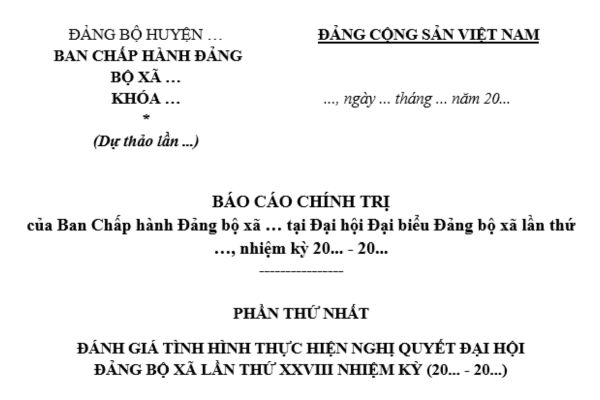 Mẫu Báo cáo chính trị Đại hội Đảng bộ xã, phường mới 2024