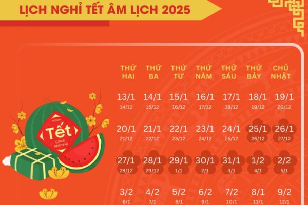 Lịch nghỉ Tết Nguyên đán 2025 rơi vào ngày nào trong năm? 