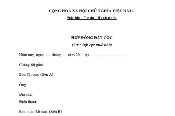 Mẫu hợp đồng đặt cọc thuê nhà ở mới nhất hiện nay