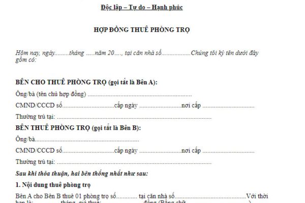 Mẫu hợp đồng thuê phòng trọ mới nhất năm 2024