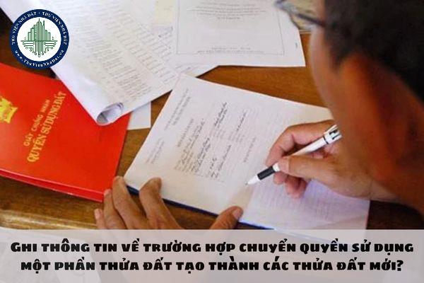 Ghi thông tin về trường hợp chuyển quyền sử dụng một phần thửa đất tạo thành các thửa đất mới?