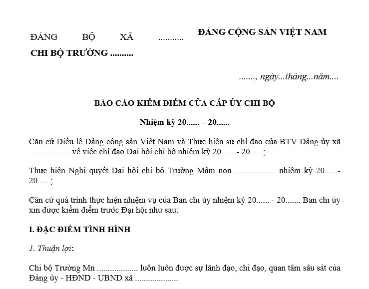 Báo cáo kiểm điểm của cấp ủy chi bộ