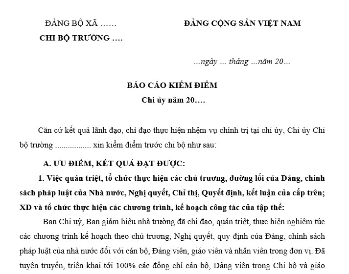 Báo cáo kiểm điểm chi ủy