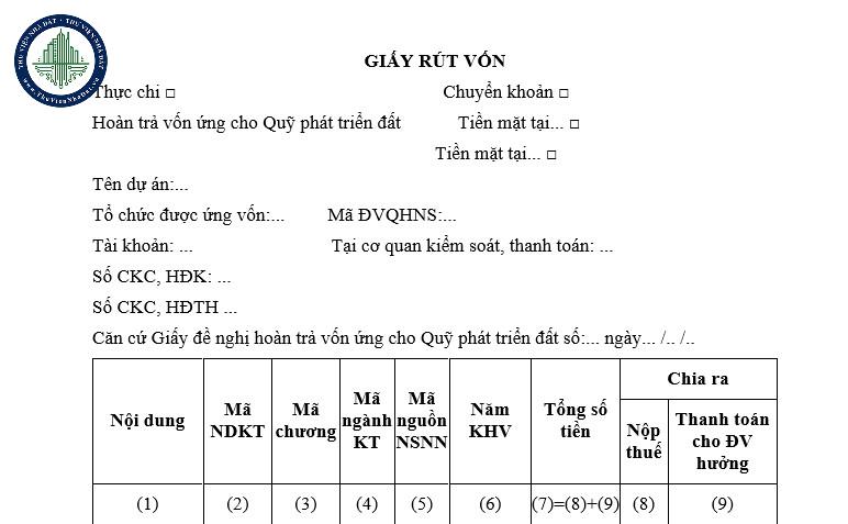 Mẫu Giấy rút vốn