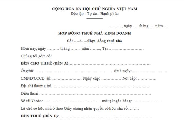 Mẫu hợp đồng cho thuê nhà kinh doanh