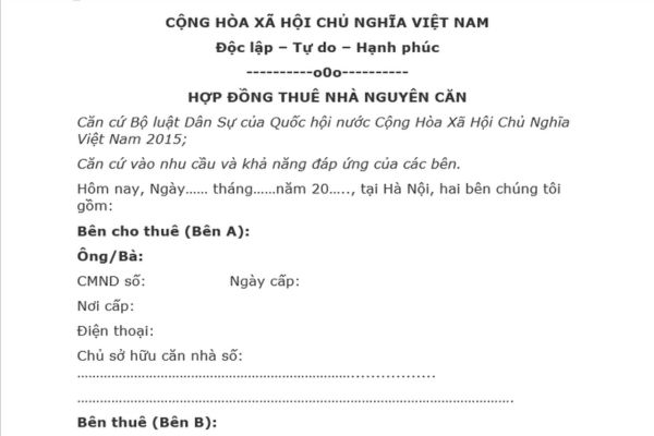 Hợp đồng thuê nhà nguyên căn