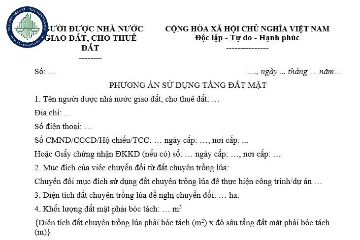 Mẫu Phương án sử dụng tầng đất mặt