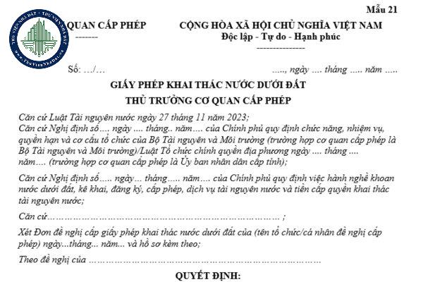 Mẫu giấy phép khai thác nước dưới đất