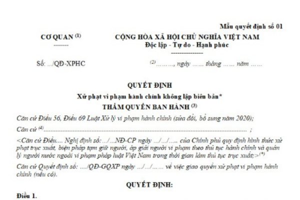 Thủ tục thi hành quyết định xử phạt vi phạm hành chính không lập biên bản được quy định như thế nào?